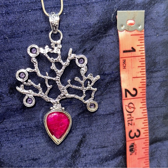 Sale* Ruby + pink quartz coral statement pendant/ car mirror charm - Picture 9 of 13